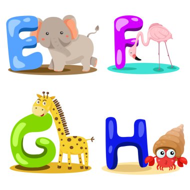 Illustrator alfabe hayvan mektup - e, f, g, h