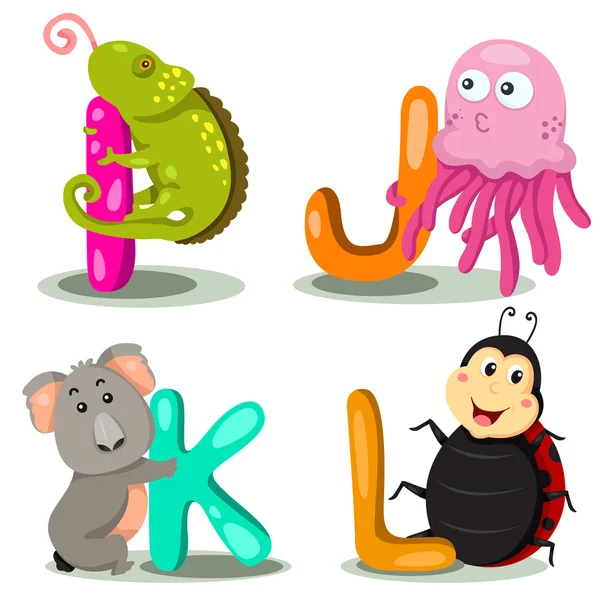 Illustrator Alphabet Tierbuchstaben - i, j, k, l — Stockvektor