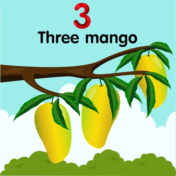 Illustratore del numero tre con mango — Vettoriale Stock