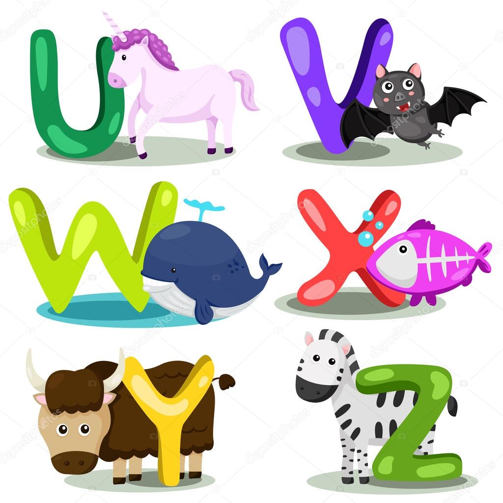 Illustrator alphabet animal LETTER - u,v,w,x,y,z