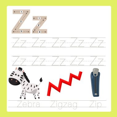 Illustrator z A-Z karikatür kelime egzersiz
