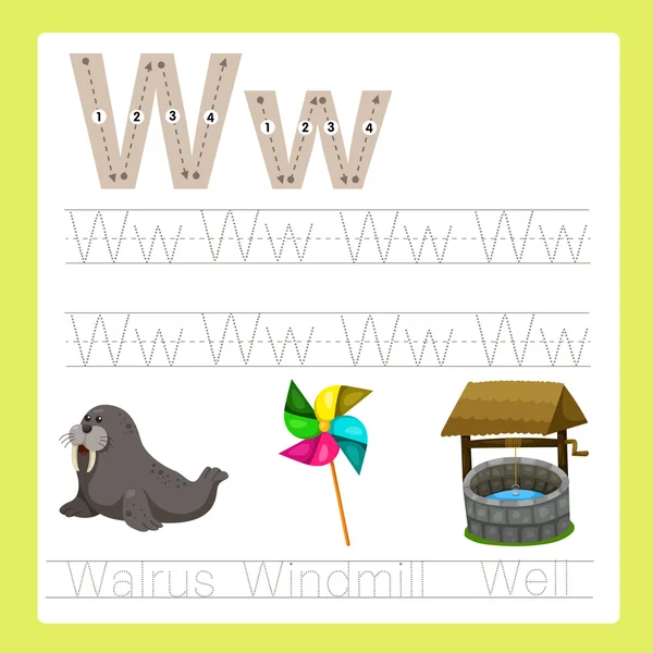 Illustrator W egzersiz A'dan Z'ye karikatür kelime