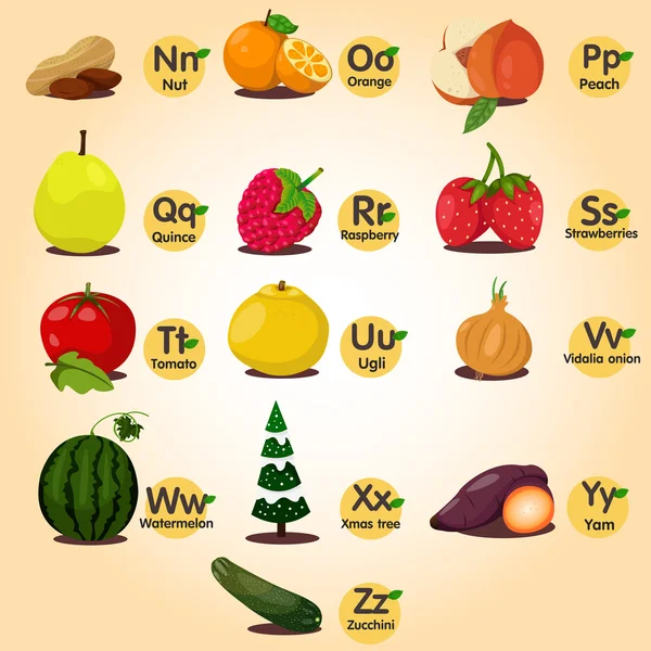 Illustrator of a-z fruit ana vegetable set two — Stock Vector