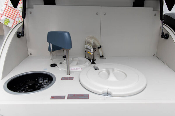 Blood analysis in an automatic biochemical analyzer. Medical laboratory. Quality control of laboratory medicine. Operation of the biochemical analyzer.