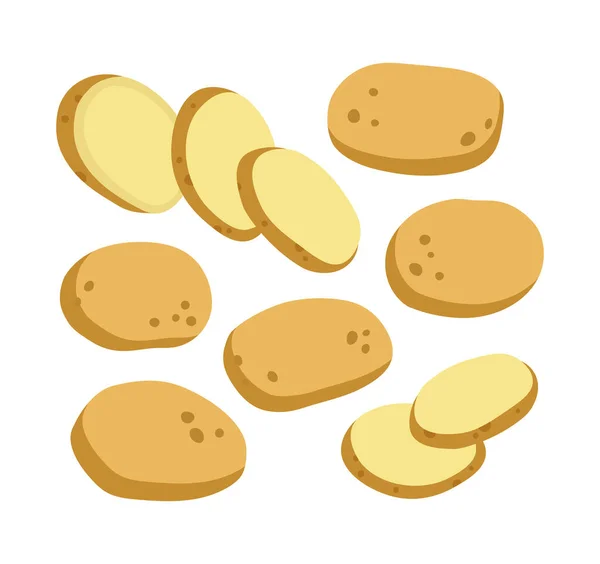 Vector Illustration Potato Sliced Potato Set Potatoes Isolated White Background — Stock Vector
