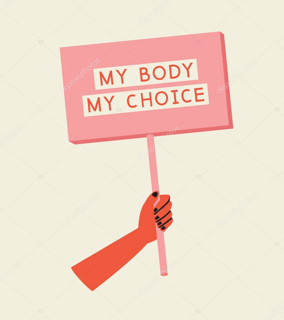 Vector illustration of a hand holding a placard with inscription 