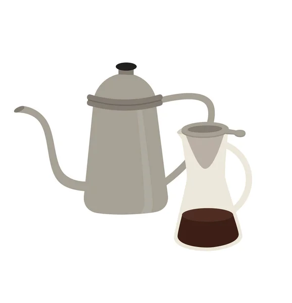 自宅でコーヒーを醸造するための一般的な方法 金属製のコーヒーケトルと注ぐブルワーのベクトルイラスト 白地に隔離された手描きのコーヒーメーカー — ストックベクタ