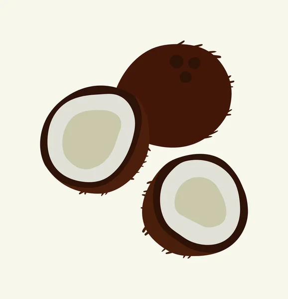 Vector Illustration Coconut Half Coconut Beige Background Hand Drawn Exotic — Stock Vector