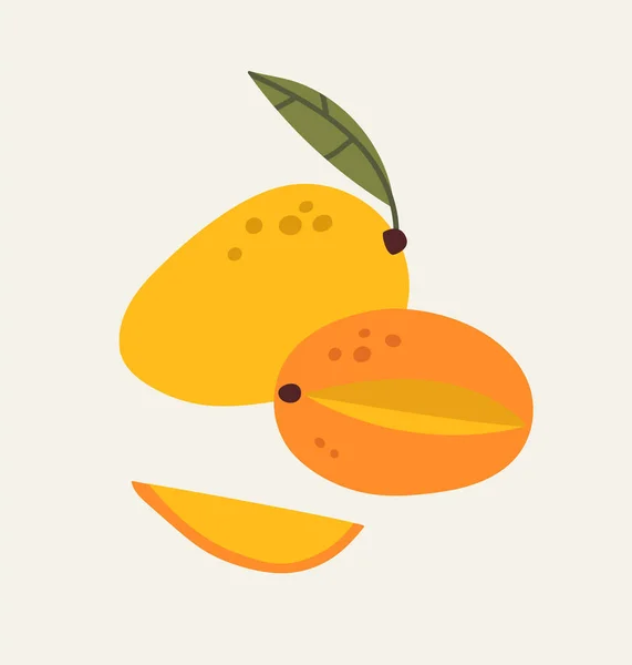 Ilustración Vectorial Mango Mango Rodajas Con Una Pieza Sobre Fondo — Archivo Imágenes Vectoriales