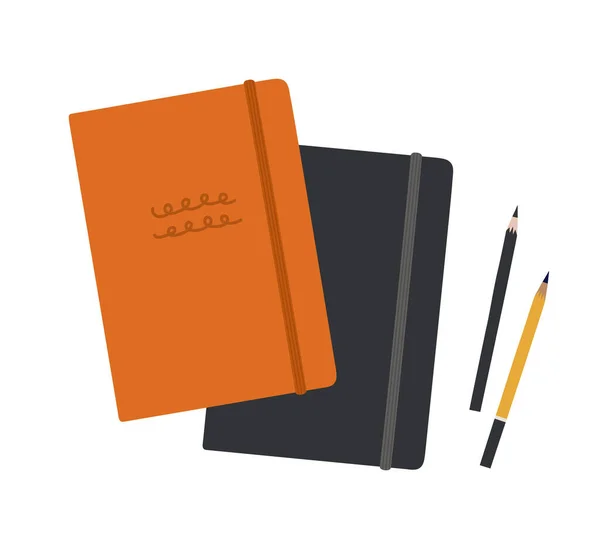 Cadernos Desenhados Mão Com Dois Lápis Vista Superior Conceito Esboçar —  Vetores de Stock