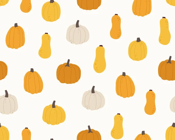 Seamless Pattern Different Pumpkins Concept Fall Autumn Nature Harvest Time — Stock Vector