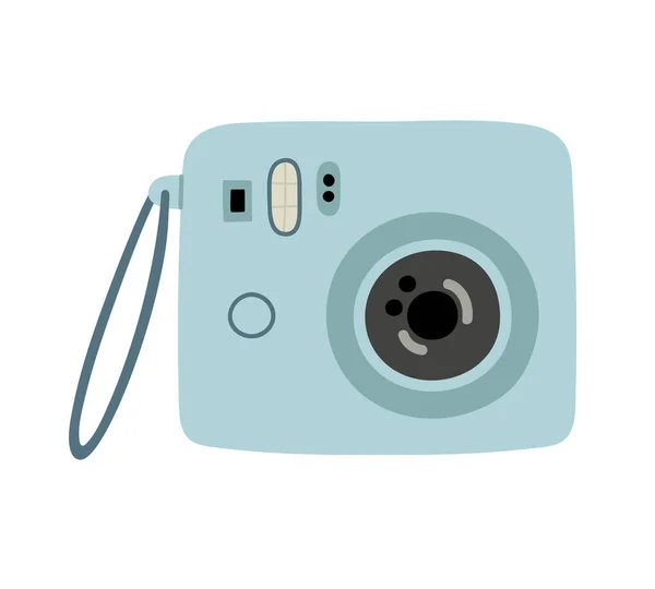 Handgetekende Blauwe Film Fotocamera Retro Vintage Camera Fototoestel Fototool Terug — Stockvector