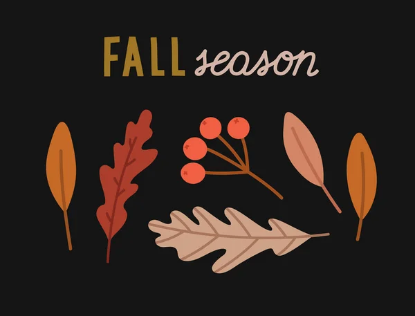 Handgezeichnete Herbstkarte Mit Herbstblättern Beeren Und Handgeschriebenen Schriftzügen Konzept Herbst — Stockvektor