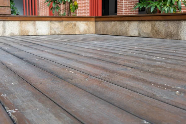 Vintage Wood Flooring Platforms Wooden Communal Seats — Stock Photo, Image