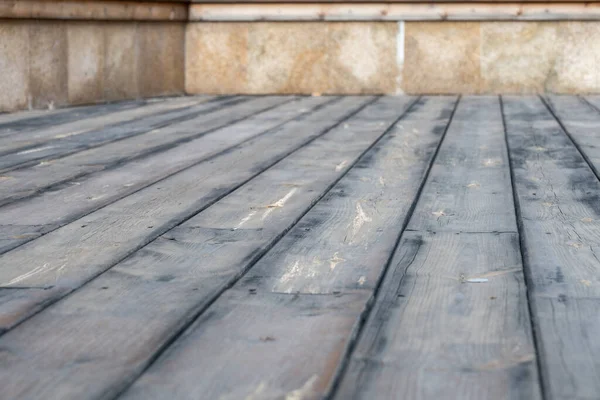 Vintage Wood Flooring Platforms Wooden Communal Seats — Stock Photo, Image