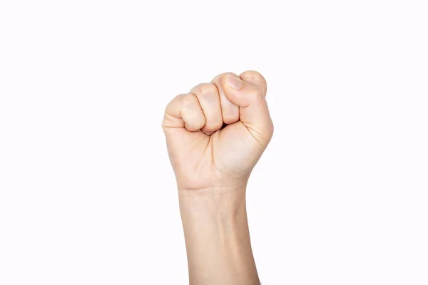 Woman Hand Isolated White Background Alpha Fist Clenched Fist Protest — Stock Photo, Image