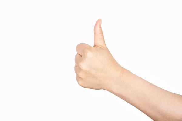 Closeup Female Hand Showing Thumbs Sign White Background — Stock Photo, Image