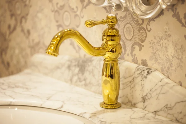 Closeup of water-supply faucet isolated in modern bathroom — Stock Photo, Image