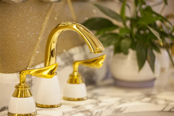 Closeup of water-supply faucet isolated in modern bathroom — Stock Photo, Image
