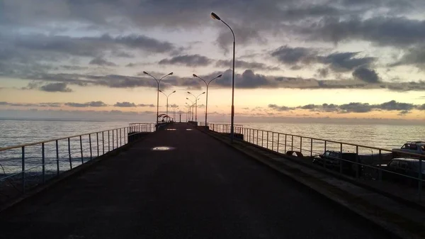 Coucher Soleil Mer Nuages Dans Ciel Coucher Soleil — Photo