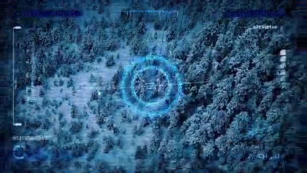 Drone Hud Display Fly Over Winter Forest — Stockvideo