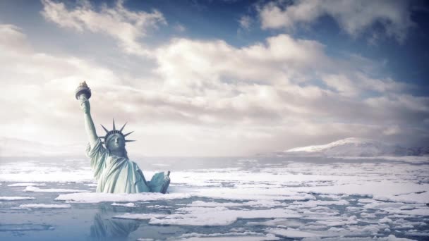 Estatua de la Libertad en el aumento de los niveles del mar — Vídeo de stock