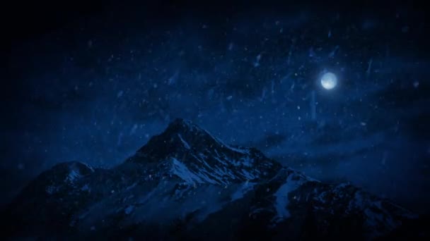 Neige tombant sur les montagnes la nuit 