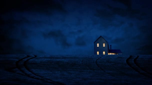 Farm House By Field On Windy Night — Stock Video