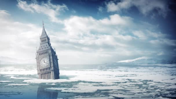 Big Ben submerso no oceano — Vídeo de Stock