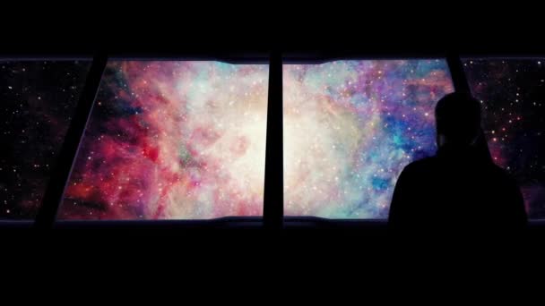 Man på Shuttle reser in galaxen — Stockvideo
