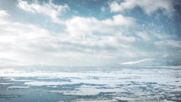 Nieve cayendo en el Océano Ártico — Vídeos de Stock