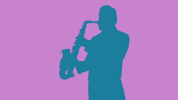 Energetische Muzikant Die Saxofoon Silhouet Speelt — Stockvideo