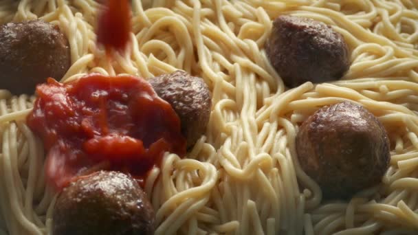 Vařící Horká Rajčatová Omáčka Špagetovém Jídle — Stock video