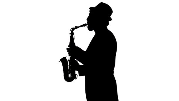 Street Performer Energetically Playing Saxophone Silhouette — Stock Video