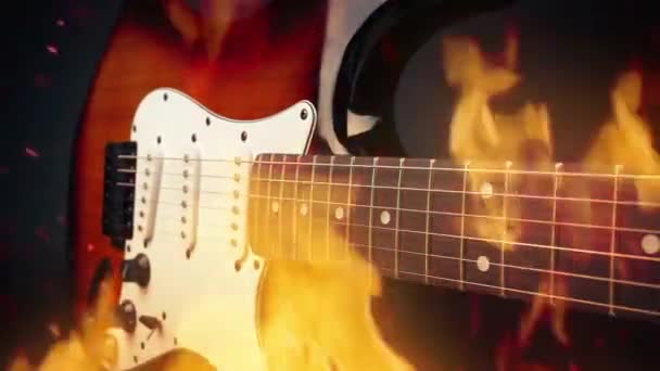 Guitarra Eléctrica Llamas Concepto Heavy Metal — Vídeo de stock
