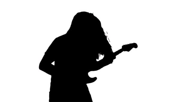 Heavy Metal Gitarist Rockend Uit Silhouet Voor Het Componeren — Stockvideo