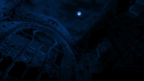 Взгляд Руины Аббатства Лунном Свете — стоковое видео