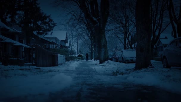 Person Walks Dark Winter Scene Isolation Depression Concept — Stock Video