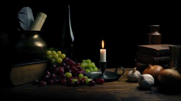 Renaissance Nature Morte Avec Livres Bougie — Video