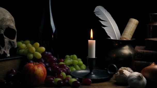 Arrangement Artiste Pour Nature Morte Avec Des Livres Crâne — Video