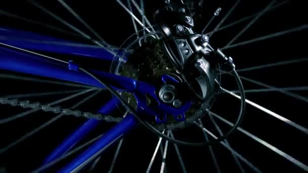 Bicycle Wheel Spins Chain Closeup — Stock video