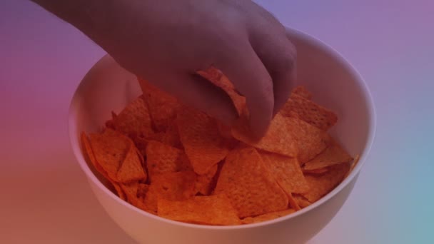 Person Takes Tortilla Chips Party — Stock Video