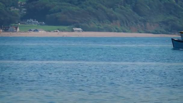 Bateau Pêche Passe Près Plage Jour Ensoleillé — Video