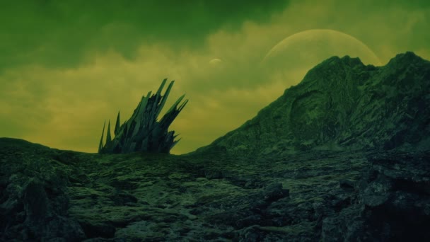 Alien Vessel Green Planet Landscape — Stockvideo