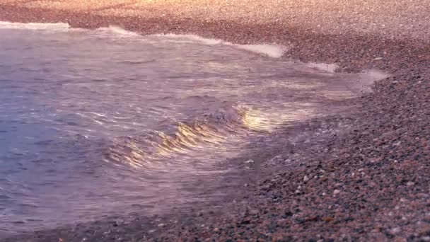 Waves Breaking Shore Sunset — Stockvideo
