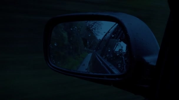 Wing Mirror Driving Rural Area Evening — Stock Video