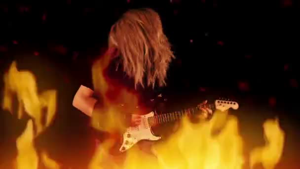 Guitarrista Tocando Fire Hard Rock Concept — Vídeo de stock