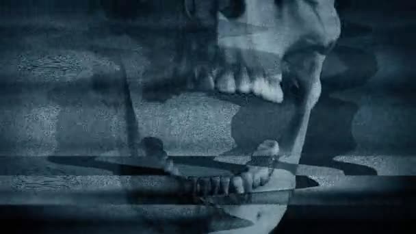 Ghost Skull Eats Camera Static Signal — Stock Video