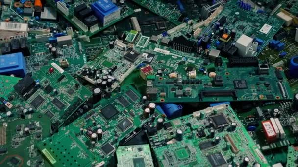 Computer Circuit Boards Pile Moving Shot — Stock Video