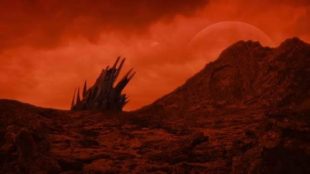Ufo Górzystej Czerwonej Planecie — Wideo stockowe